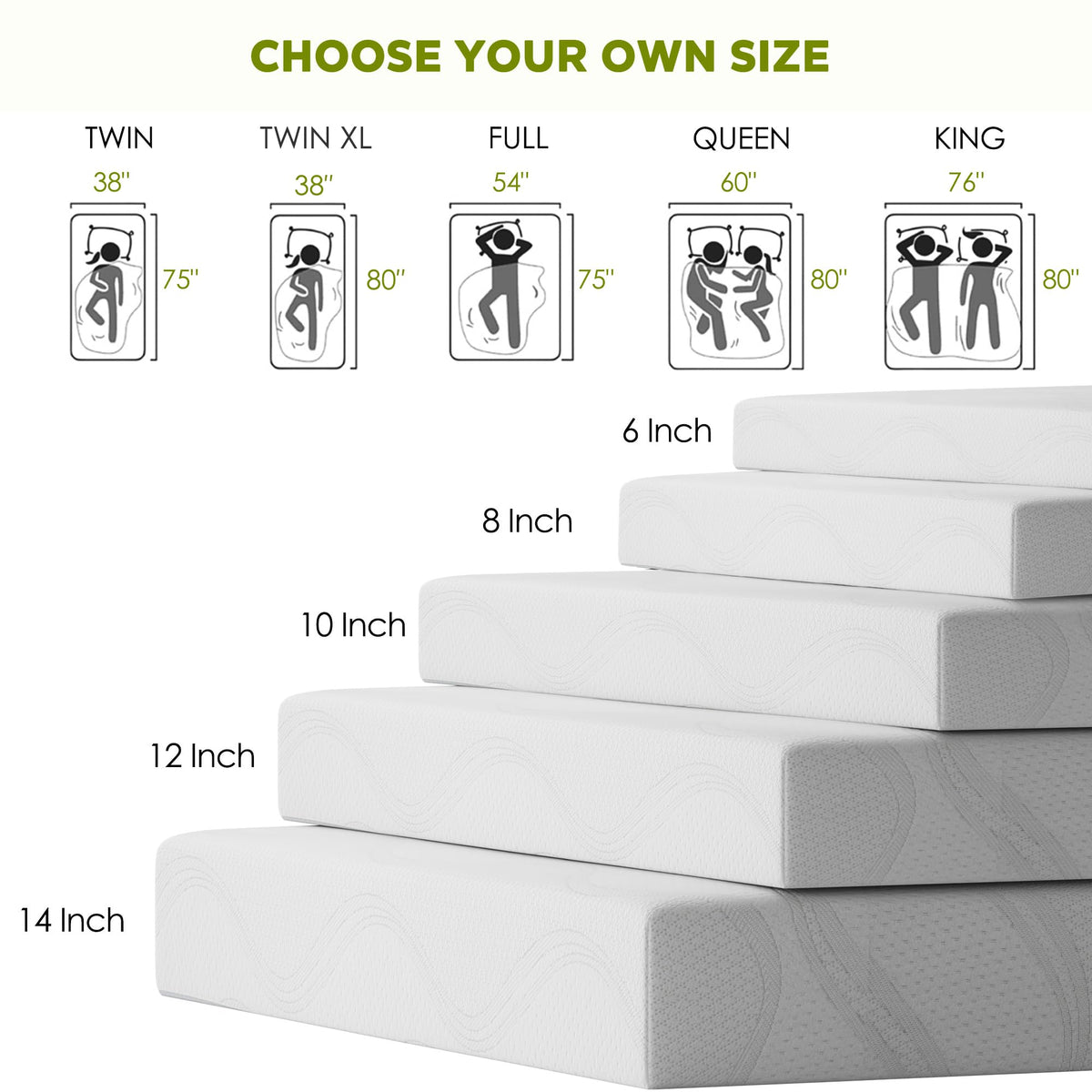 6 Inch Green Tea Gel Memory Foam Mattress S6558