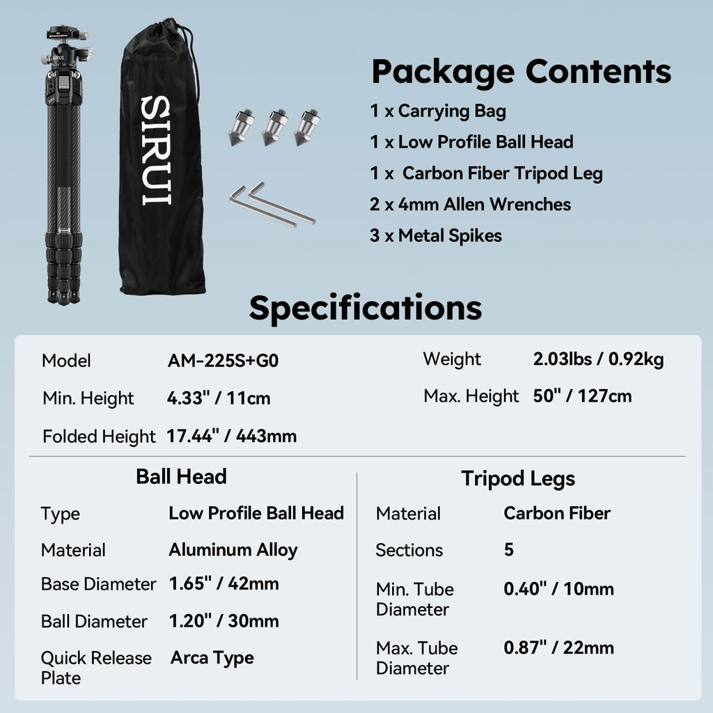 Carbon Fiber Travel Tripod with Quick Release Plate A357753