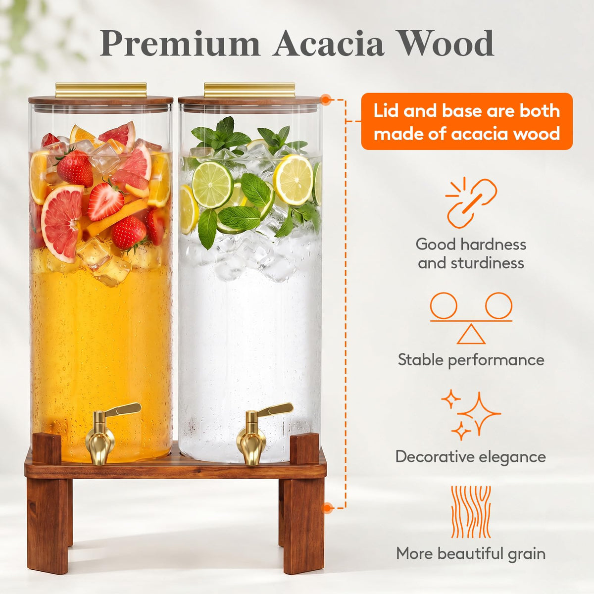 2 Gallon Glass Drink Dispenser with Wood Stand H656