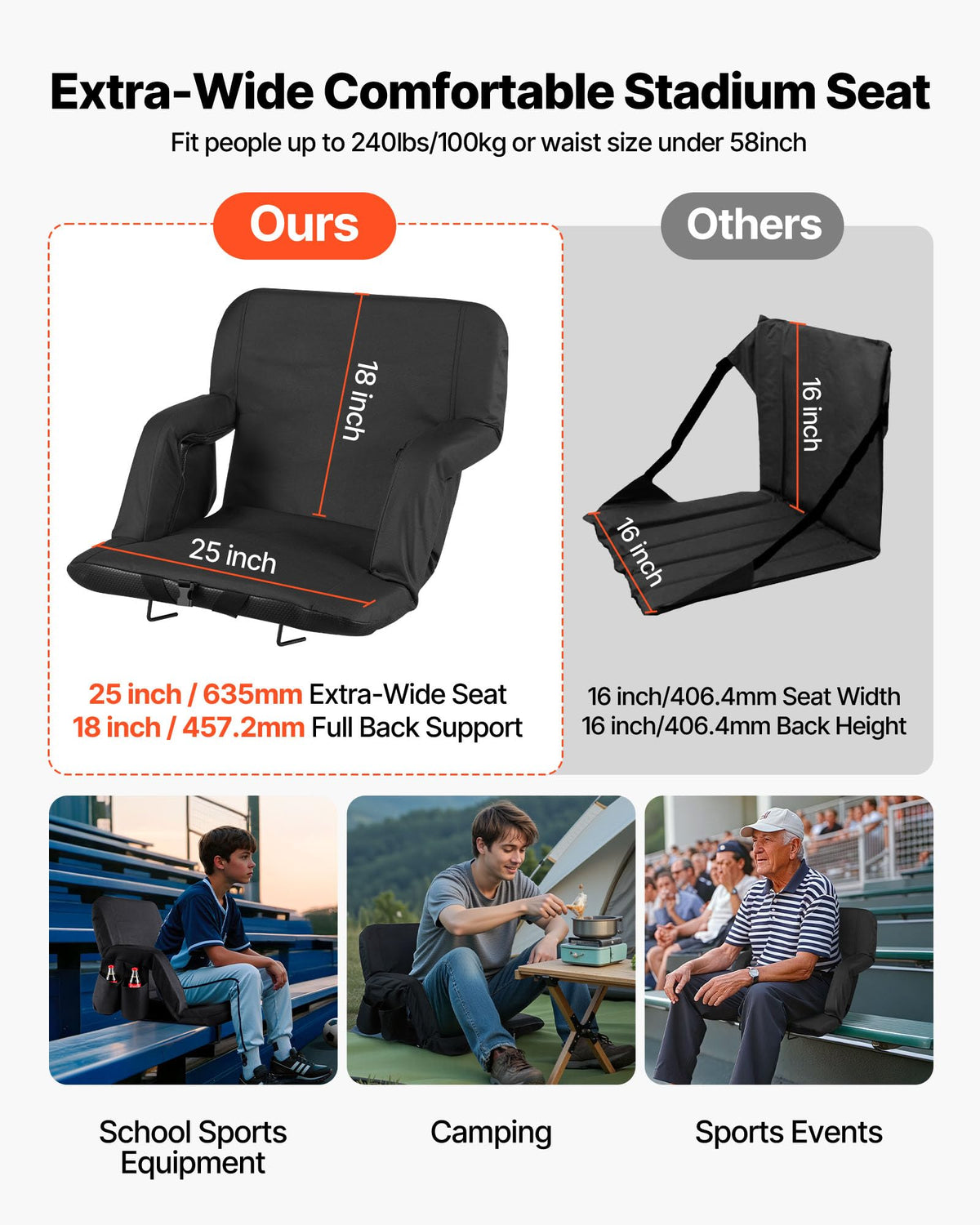 6 Adjustable Angle Padded Stadium Seat with Armrest K42656
