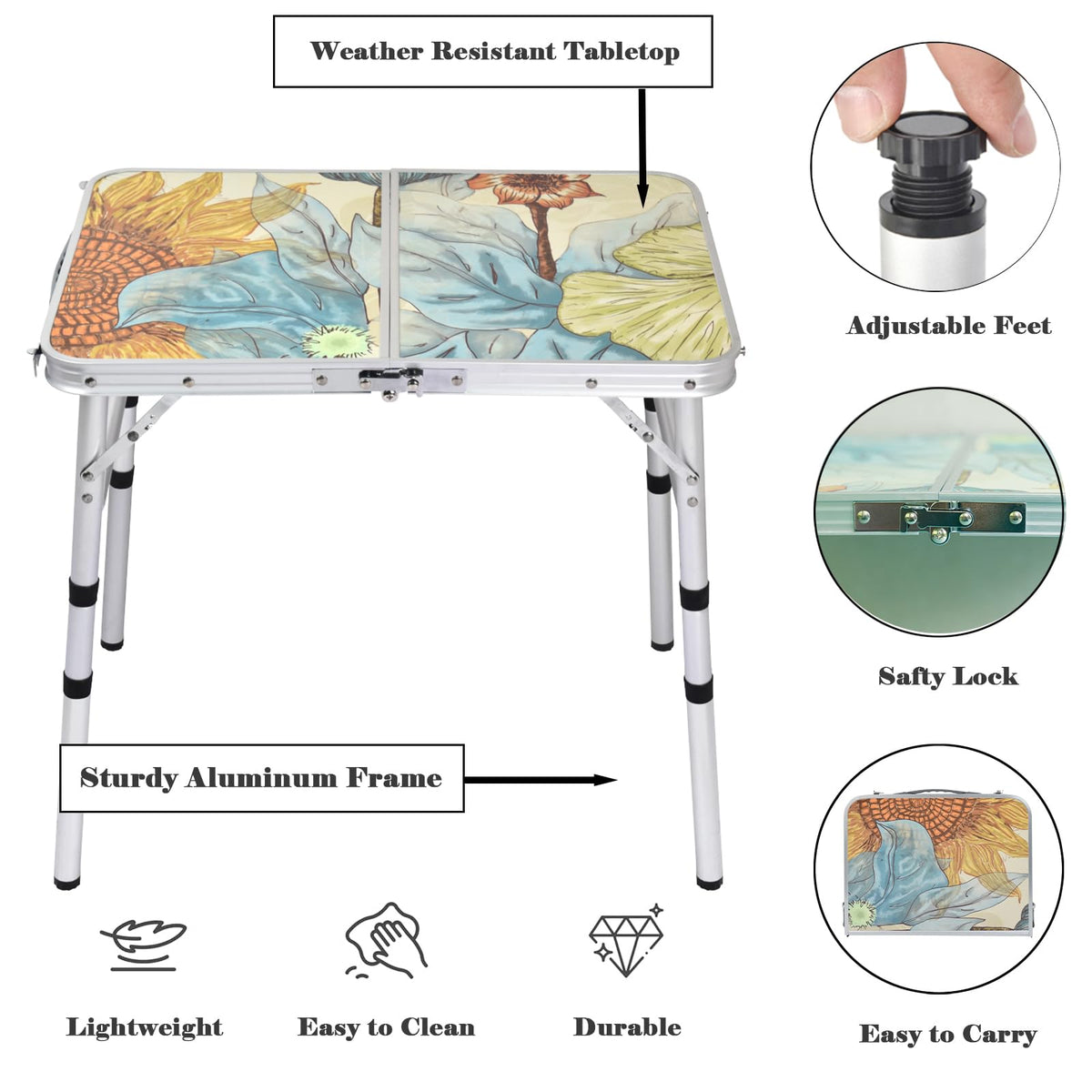Small Folding Camping Table Aluminum 3 Adjustable Heights R983003