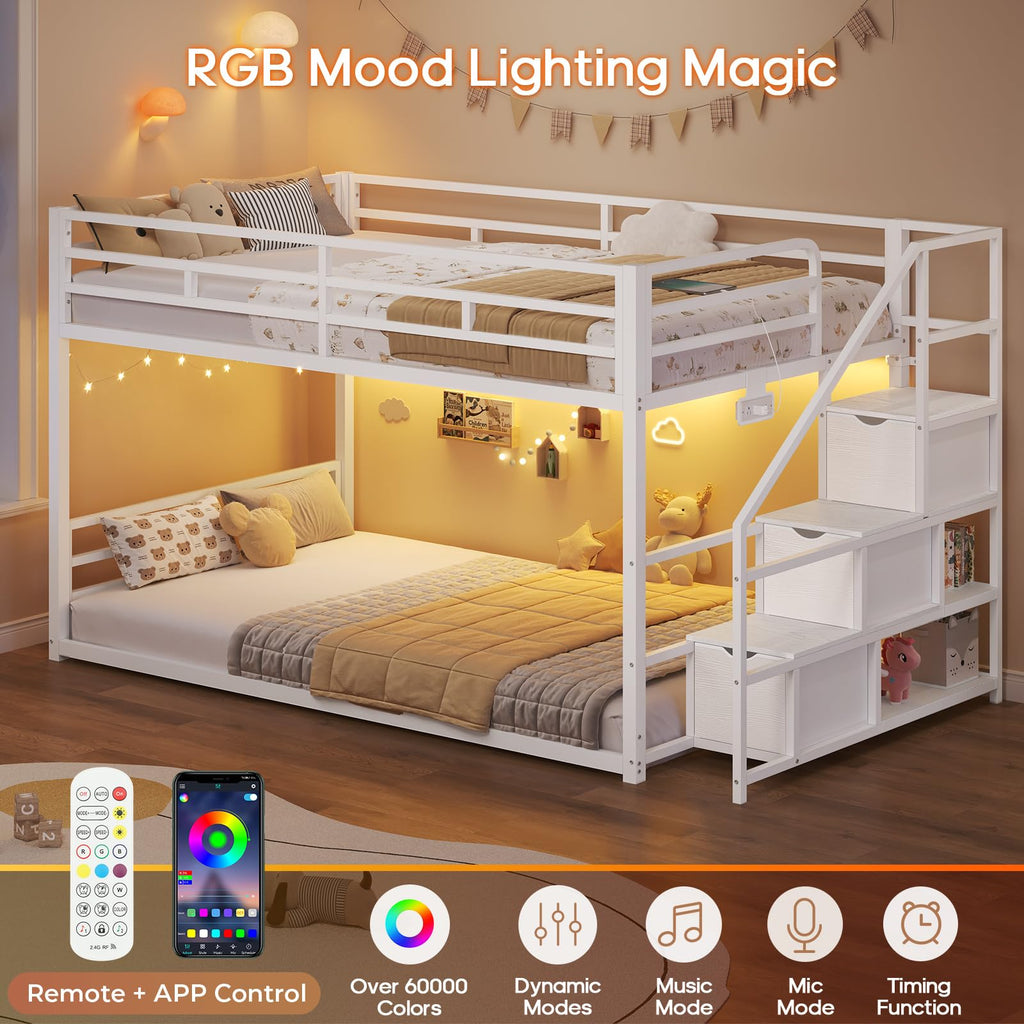 Low Bunk Bed Twin Over Twin with Storage Stairs C11576