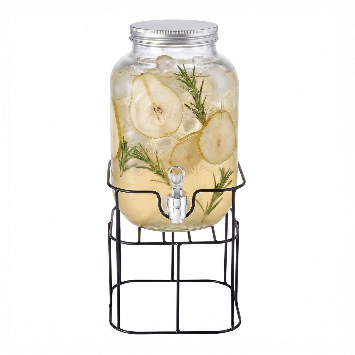 Mason Jar Glass Beverage Dispenser with Metal Stand, 1 Gal D30038