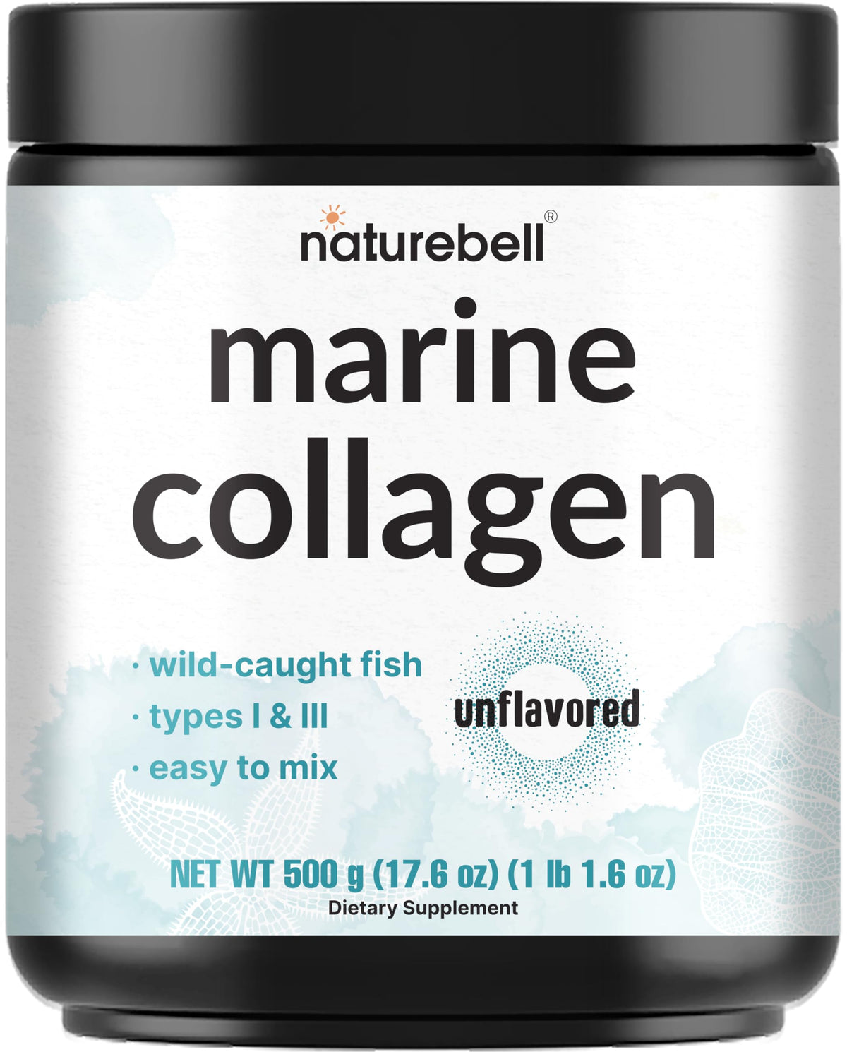 Marine Collagen Powder, 500g Hydrolyzed Type I & III Peptides, Unflavored A66123