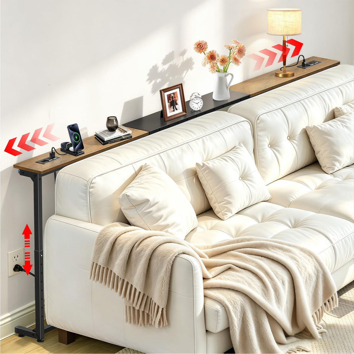 Rustic Brown Narrow Console Table with 2 Power Outlets V83624
