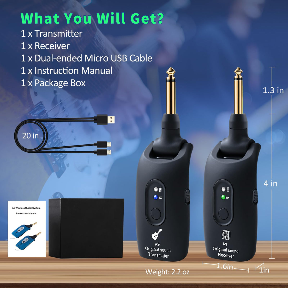 Wireless Guitar System 2.4GHz Transmitter and Receiver Black T5490