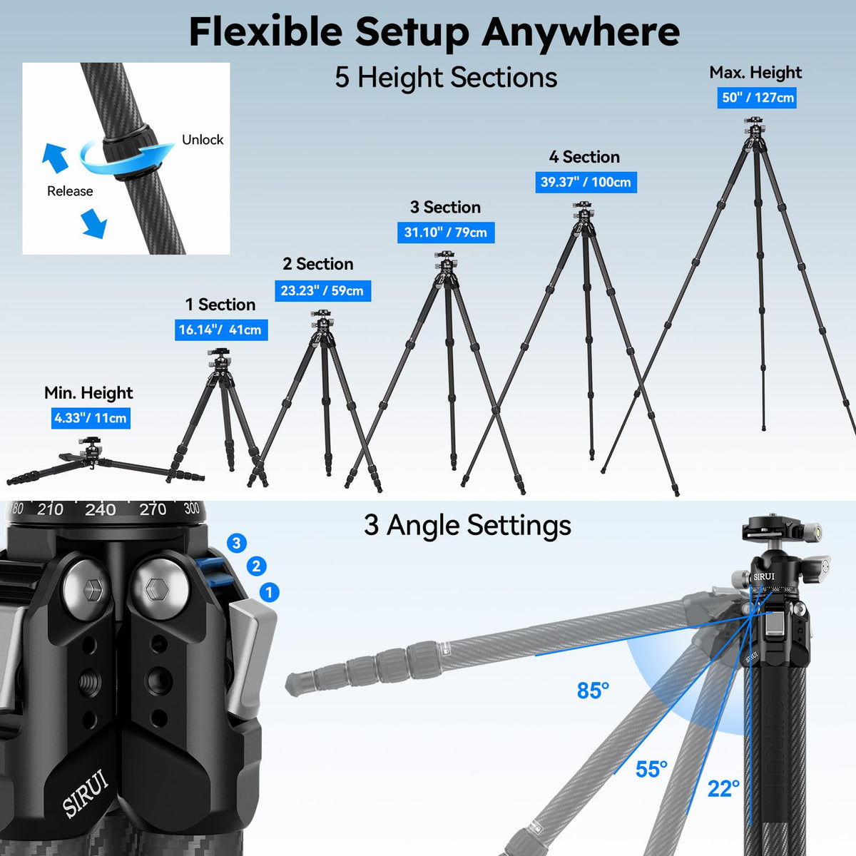 Carbon Fiber Travel Tripod with Quick Release Plate A357753