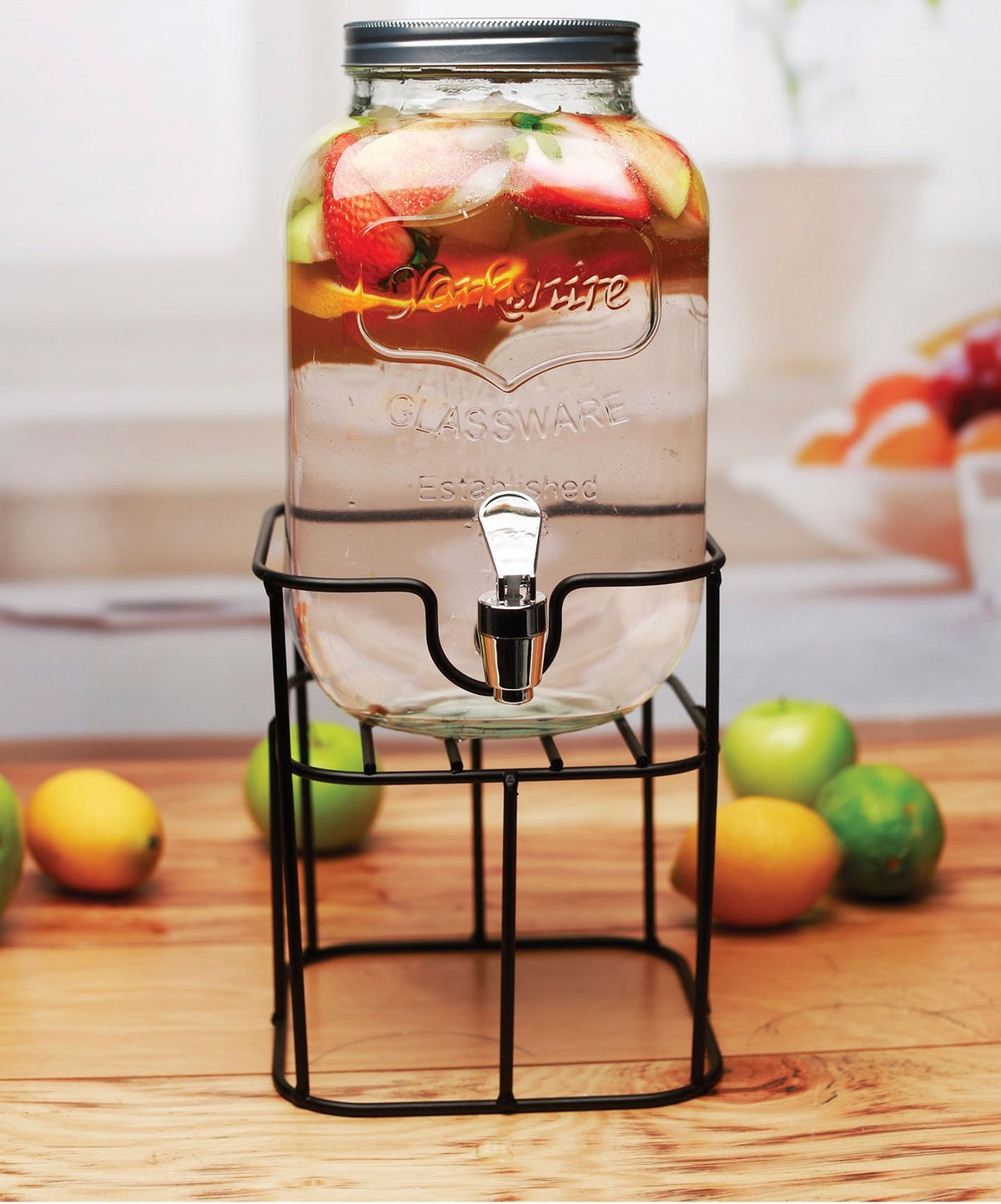 Mason Jar Glass Beverage Dispenser with Metal Stand, 1 Gal D30038