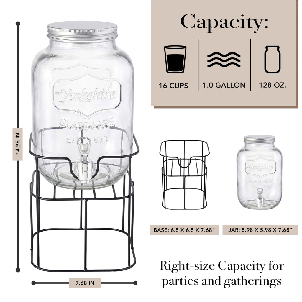 Mason Jar Glass Beverage Dispenser with Metal Stand, 1 Gal D30038