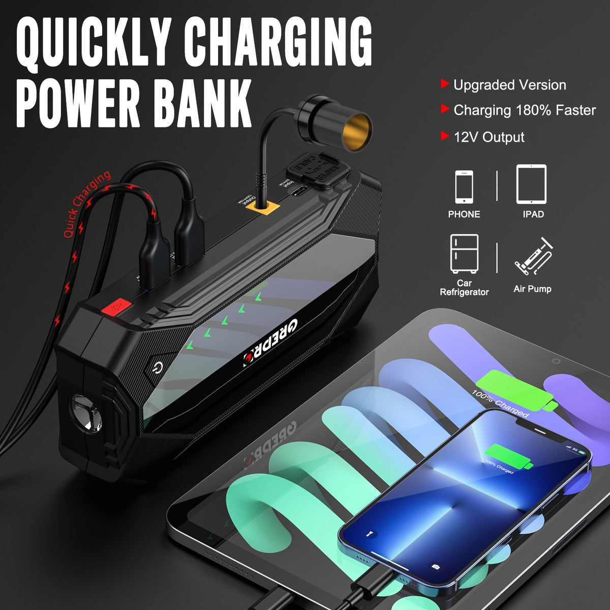 3000A 12V Jump Starter with Jumper Cables and LED Light T50196