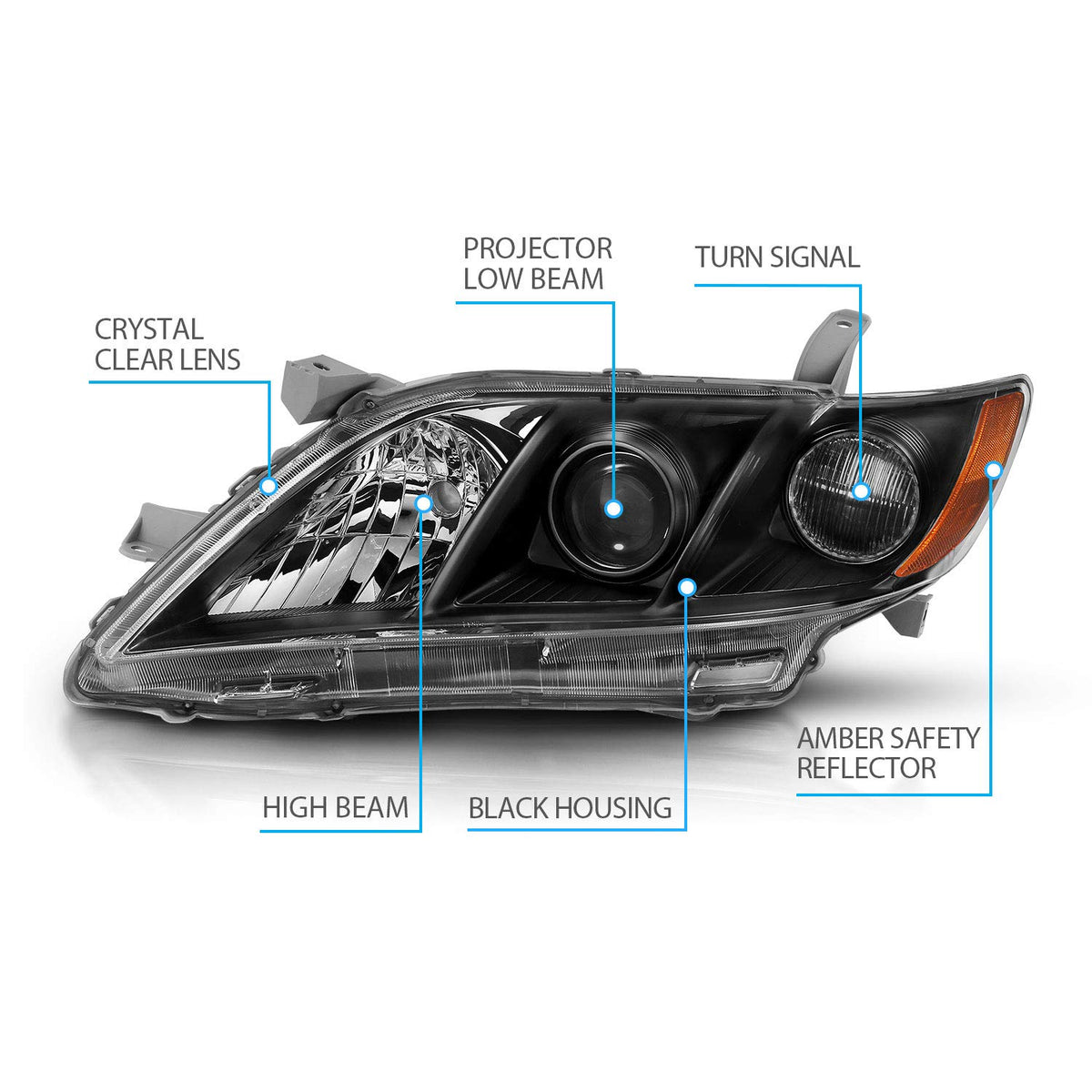 2007-2009 Toyota Camry Black Projector Headlight Assembly Pair Q7120
