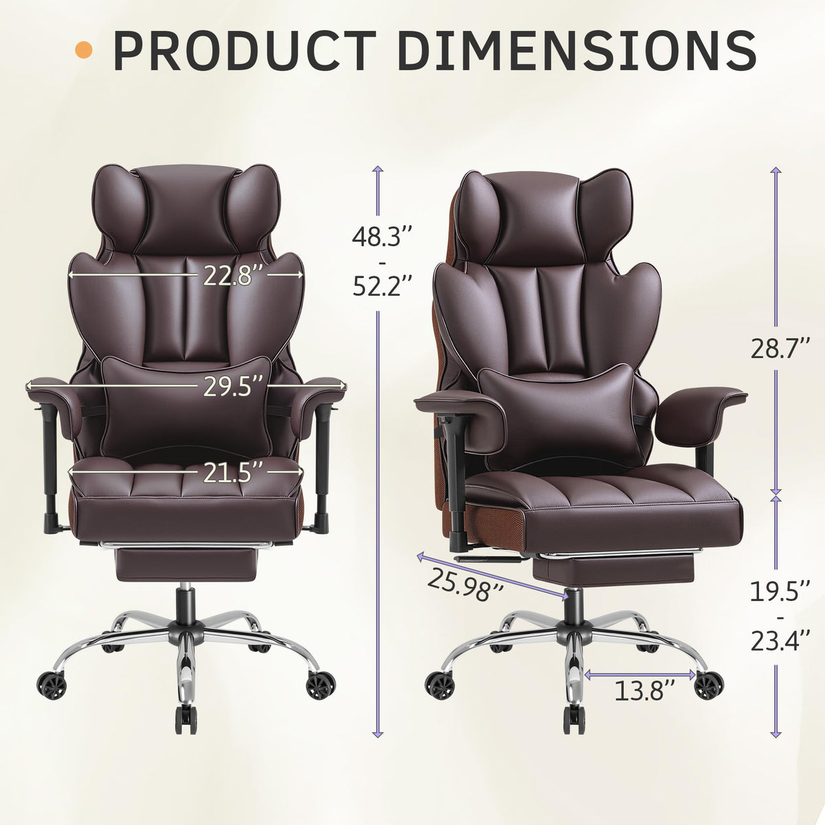 Big and Tall Brown Ergonomic Office Chair with Footrest R264549