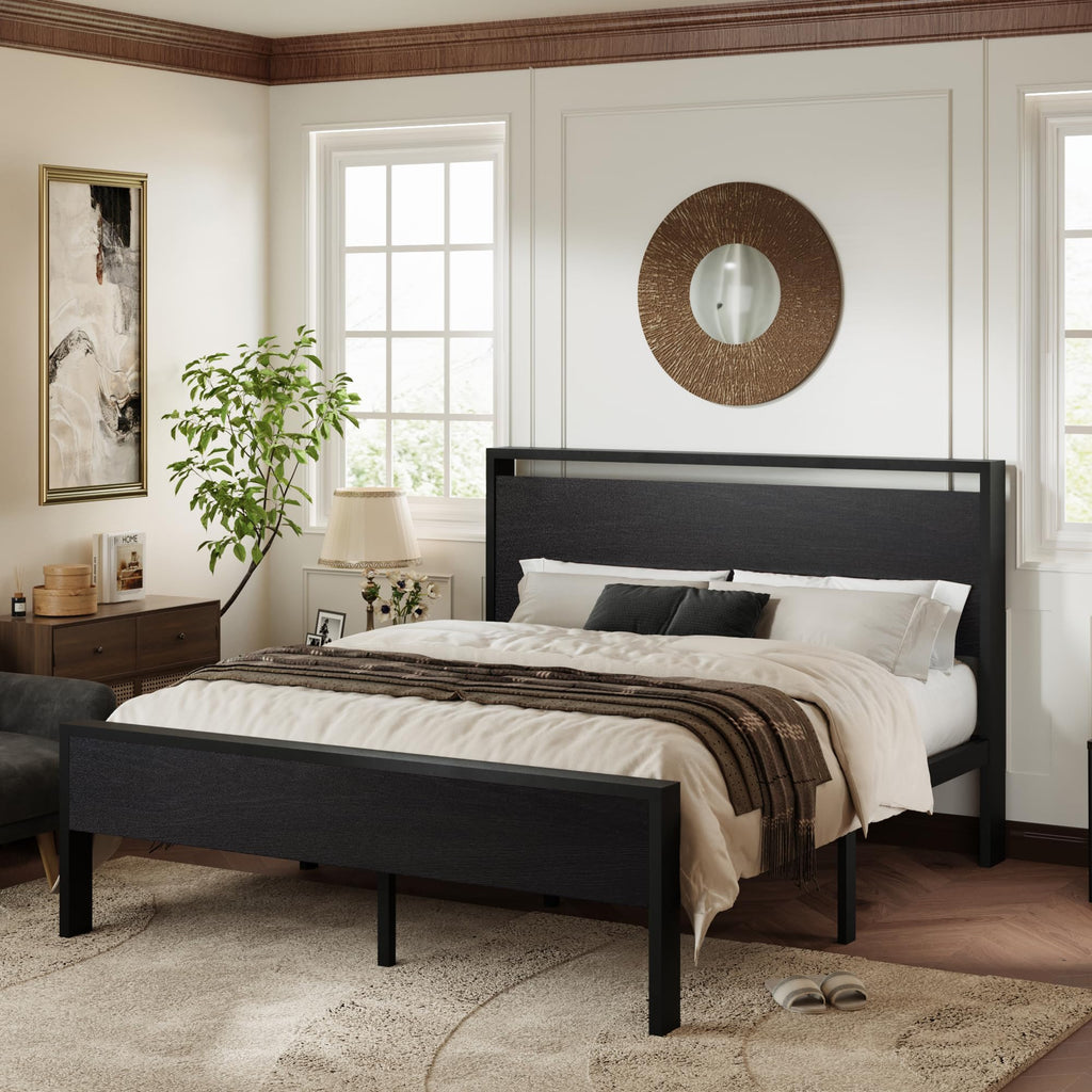 Queen Size Black Oak Bed Frame Z836243