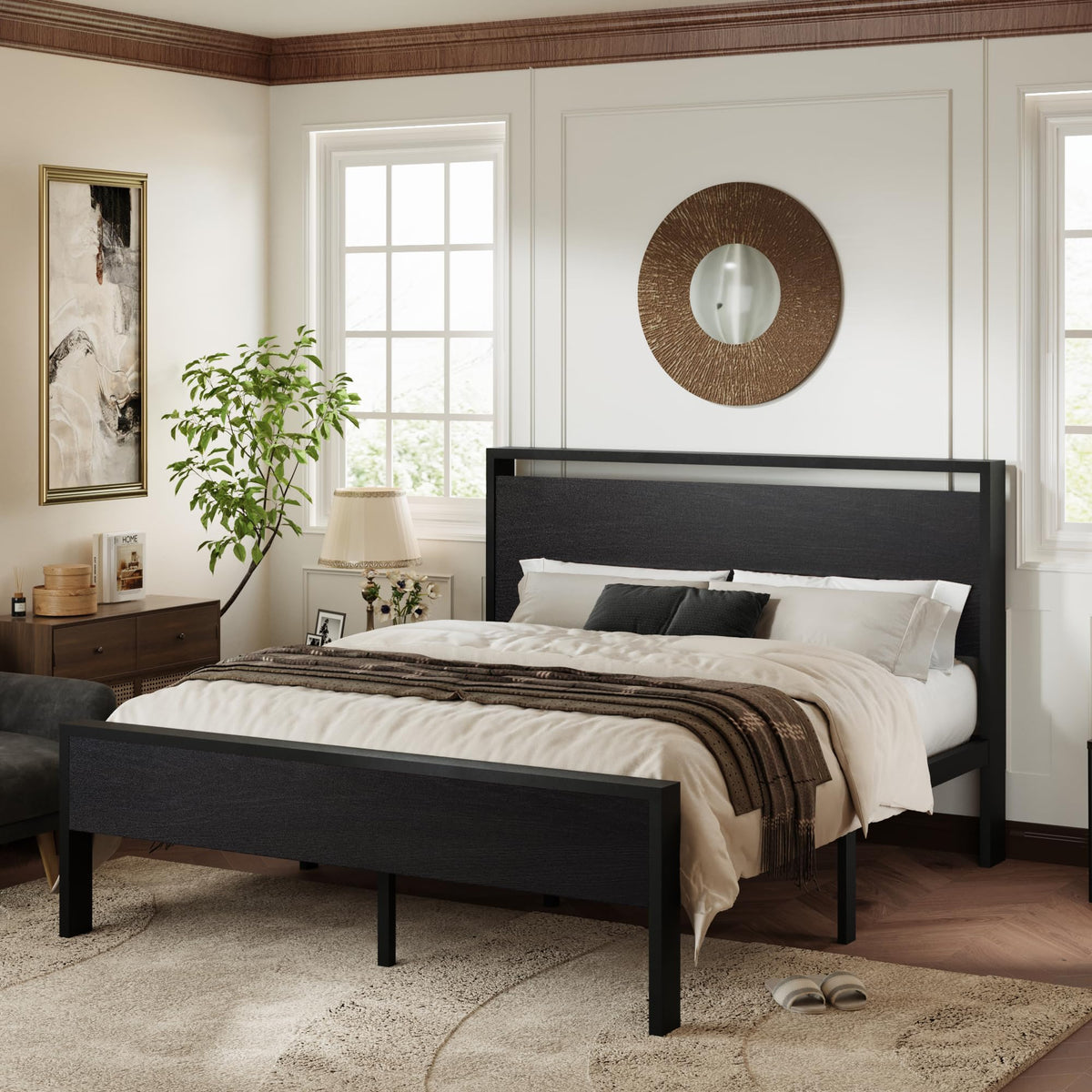 Queen Size Black Oak Bed Frame Z836243