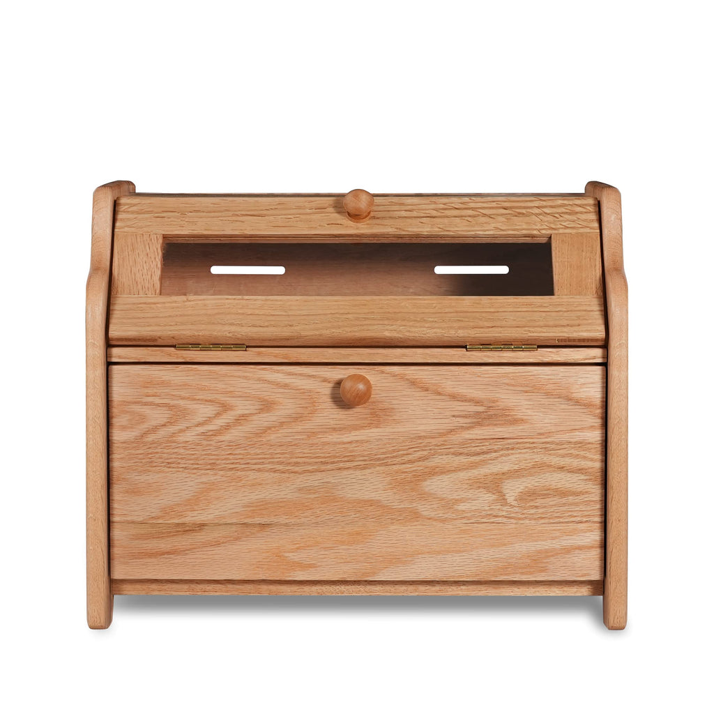 Solid Wood Oak Bread Box with Clear Window Q3411