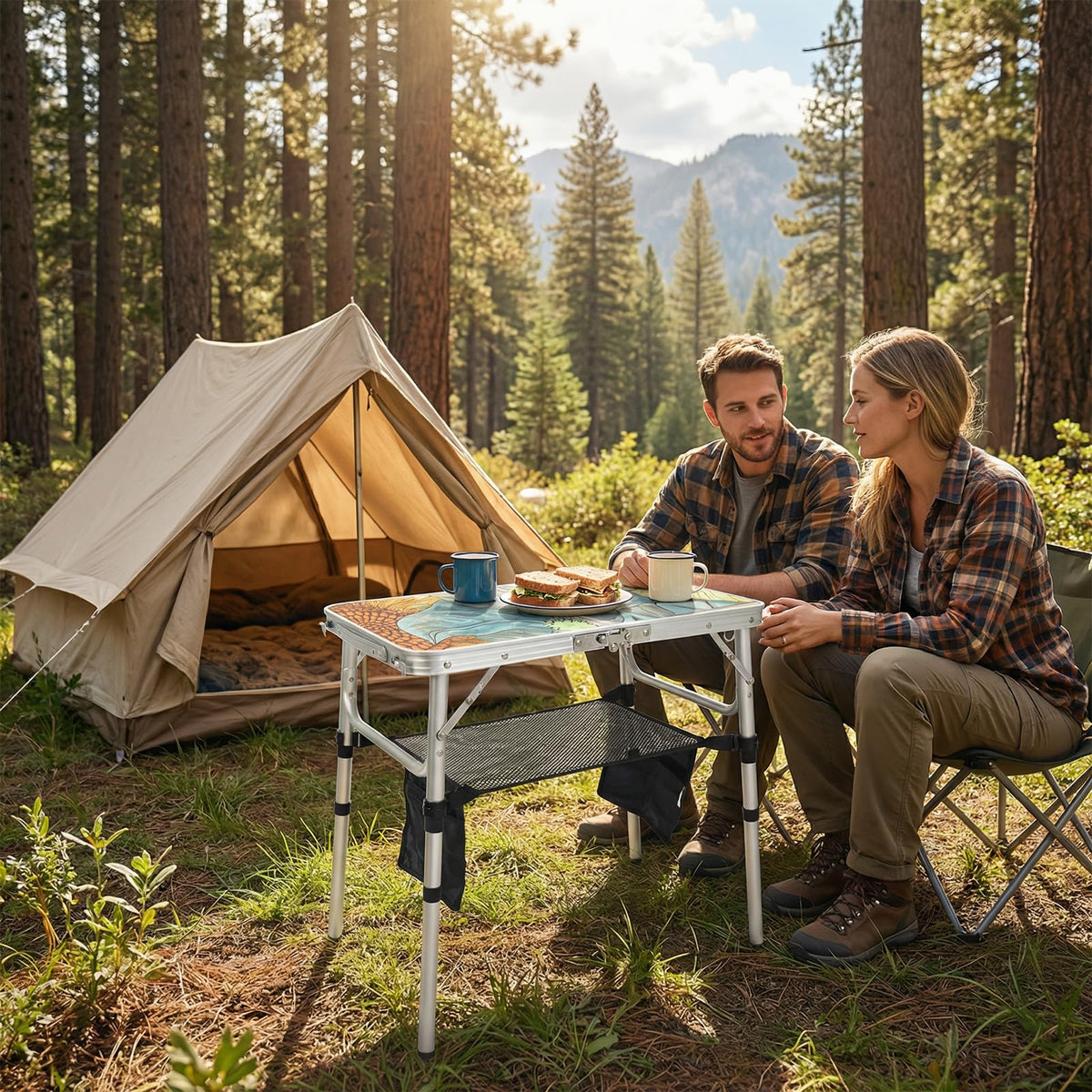 Small Folding Camping Table Aluminum 3 Adjustable Heights R983003