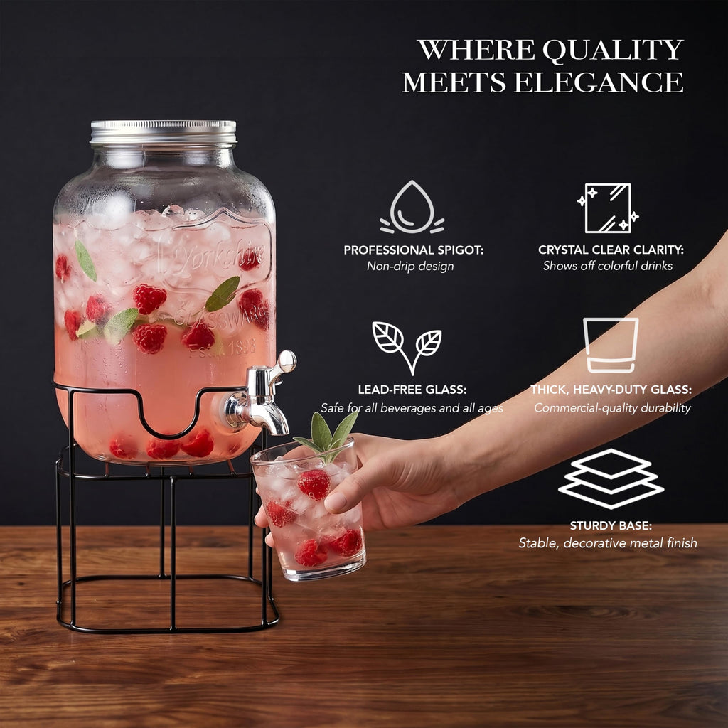 Mason Jar Glass Beverage Dispenser with Metal Stand, 1 Gal D30038