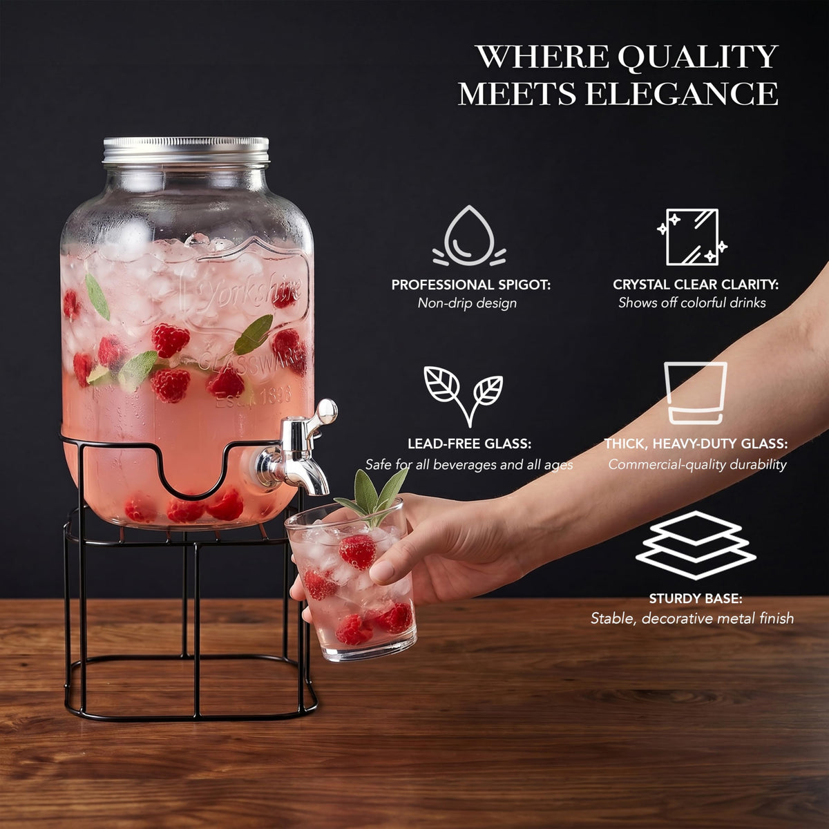 Mason Jar Glass Beverage Dispenser with Metal Stand, 1 Gal D30038