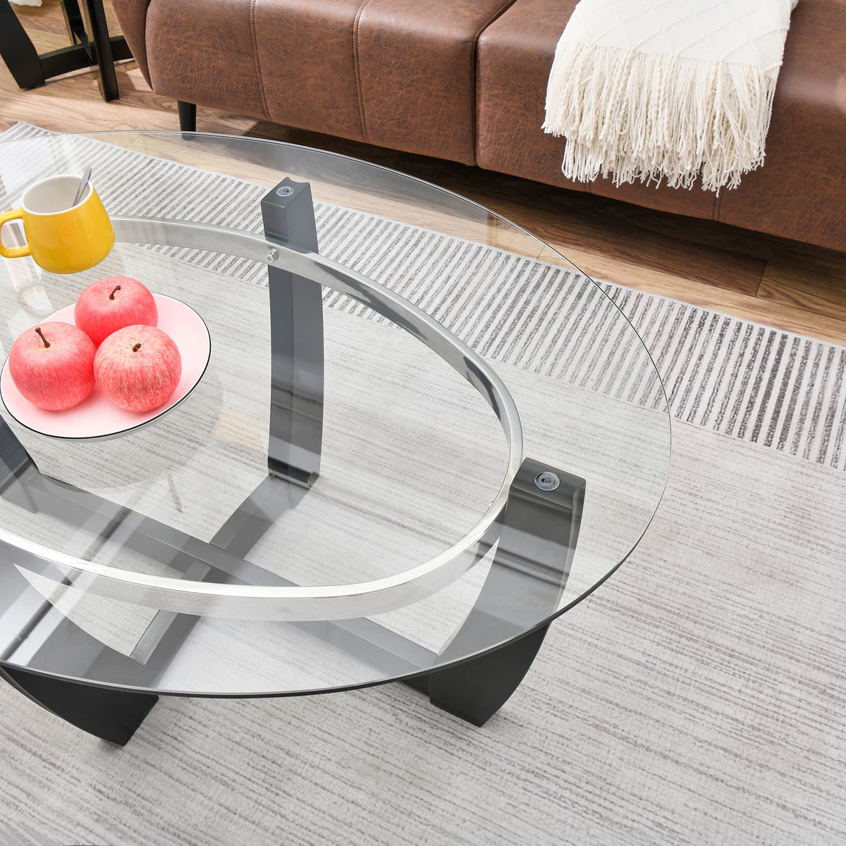 Oval Wood Glass Coffee Table Z152128