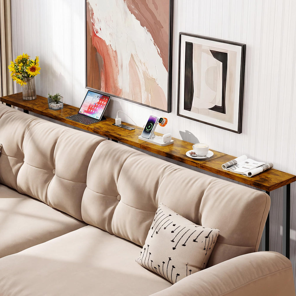 78" Sofa Table with Built-in Power Strip Metal Frame D254