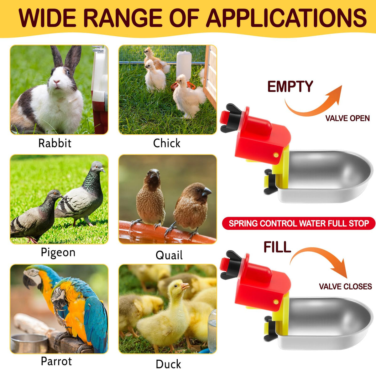 8 Pack Stainless Steel Auto Fill Chicken Waterer Cups Z241