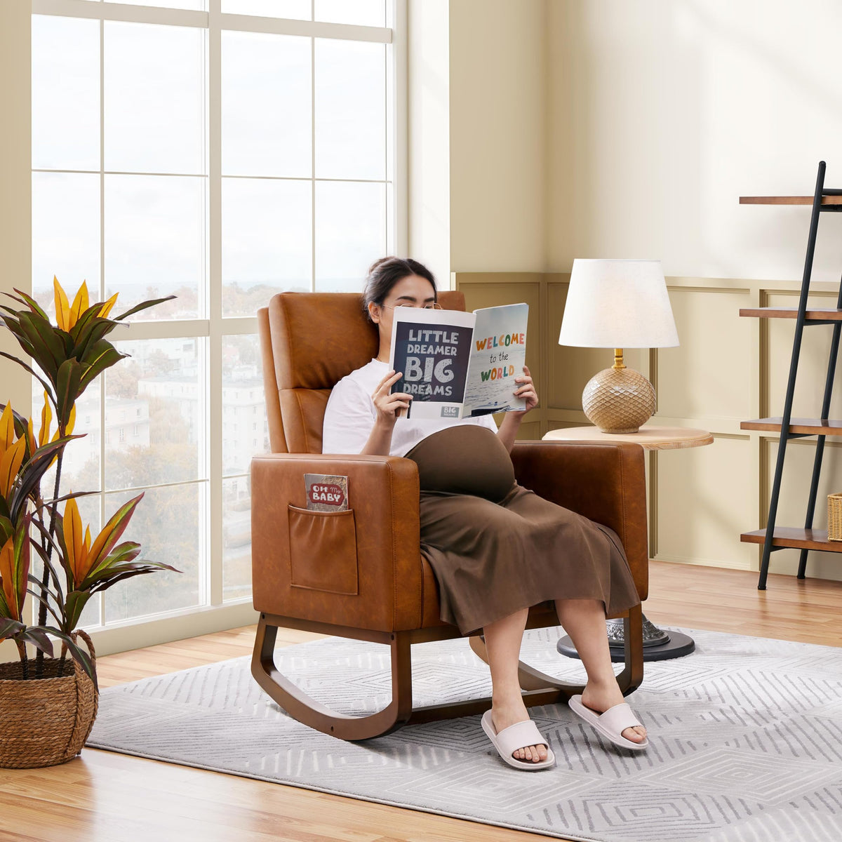 Brown Leather Glider Chair Z749