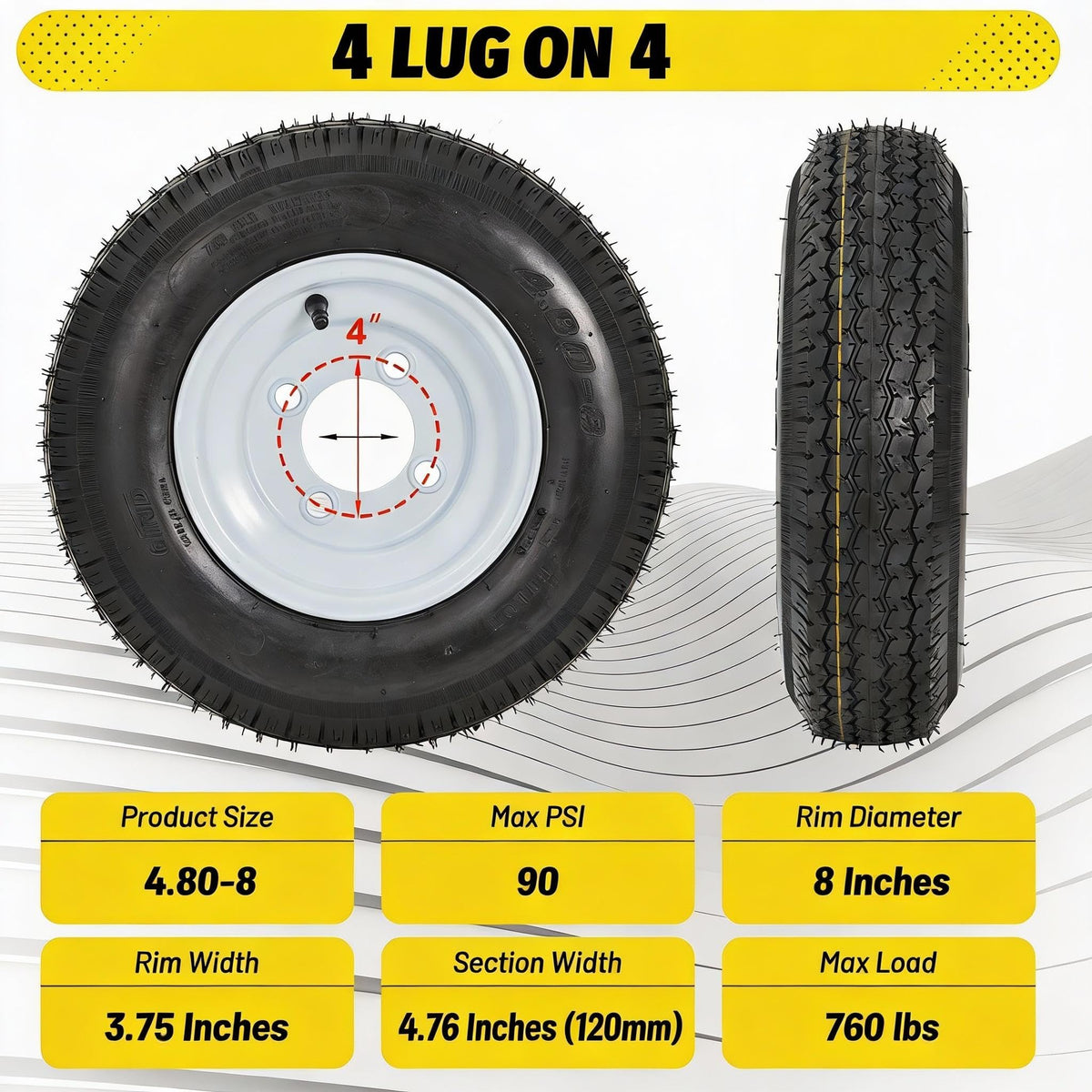 4.80-8 Trailer Tire 4 Lug 2 Pack Y94730