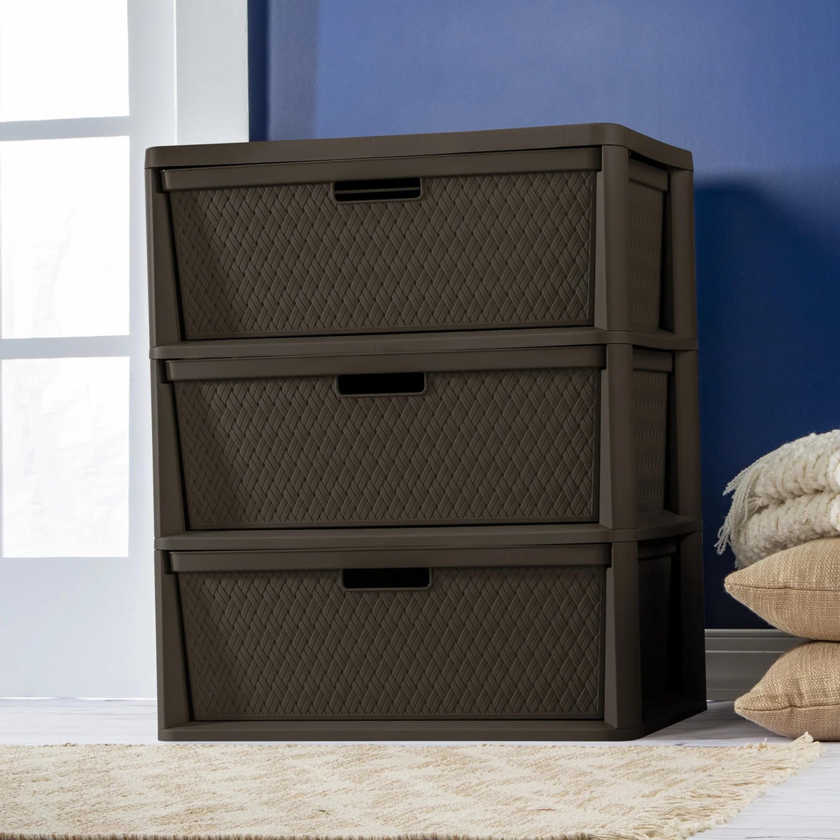 Brown 3 Drawer Plastic Storage Tower Y5322