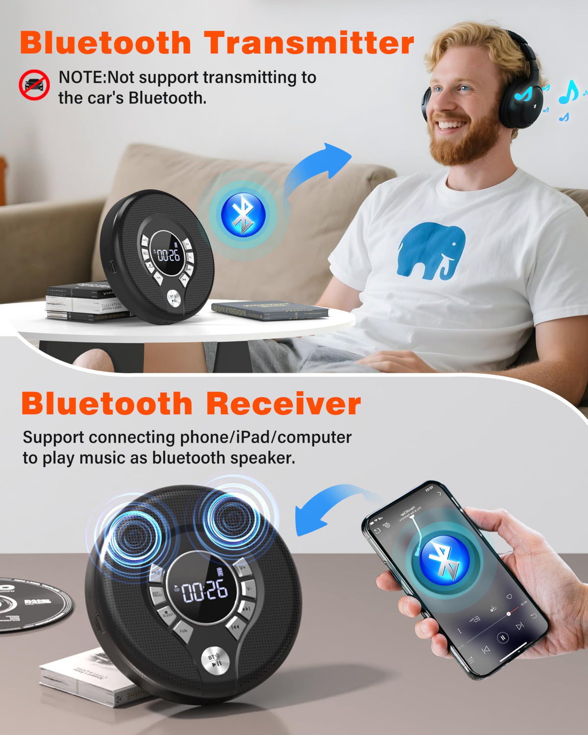 Portable Bluetooth CD Player with FM Transmitter I845557