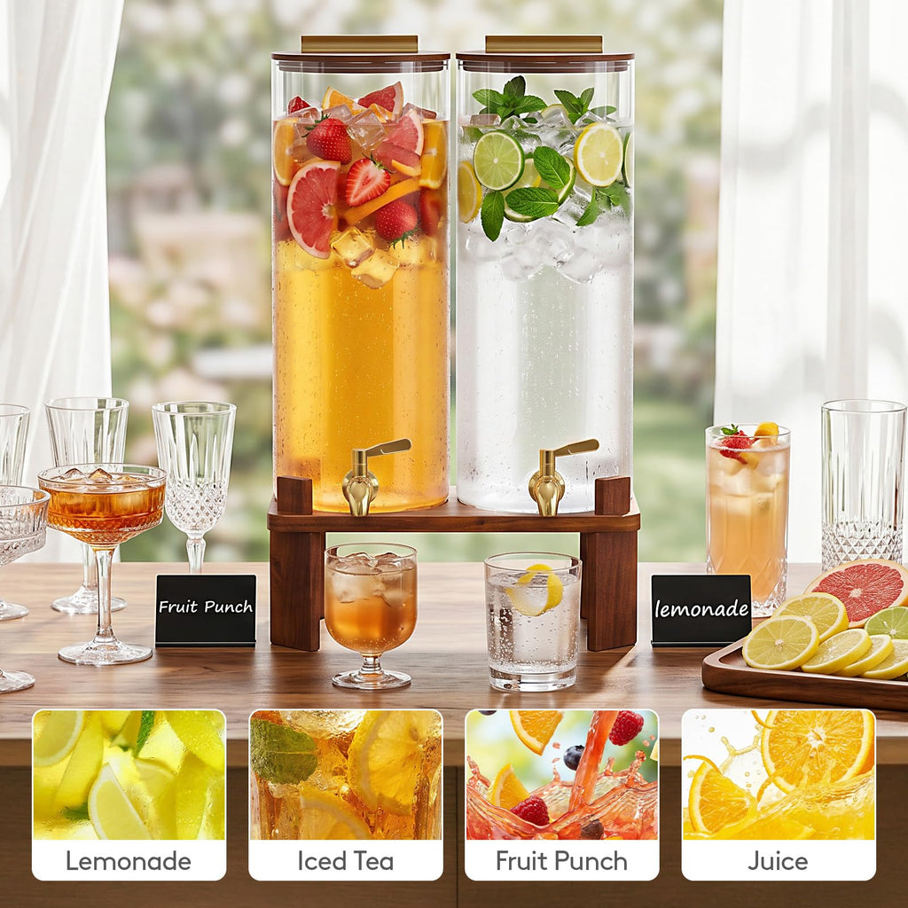 2 Gallon Glass Drink Dispenser with Wood Stand H656