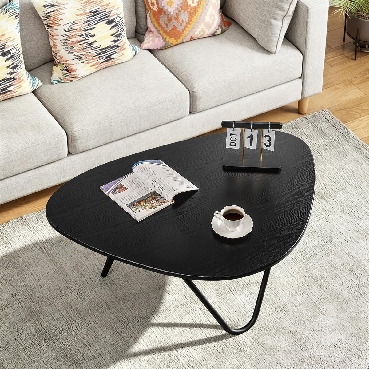 Black Wood Coffee Table with Metal Base K4847