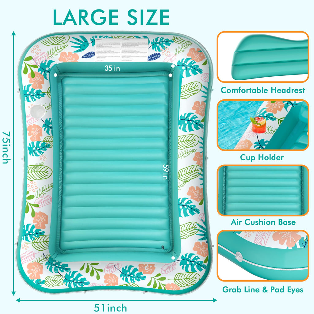 Inflatable Tanning Pool Lounger 75" x 51" Green I19045