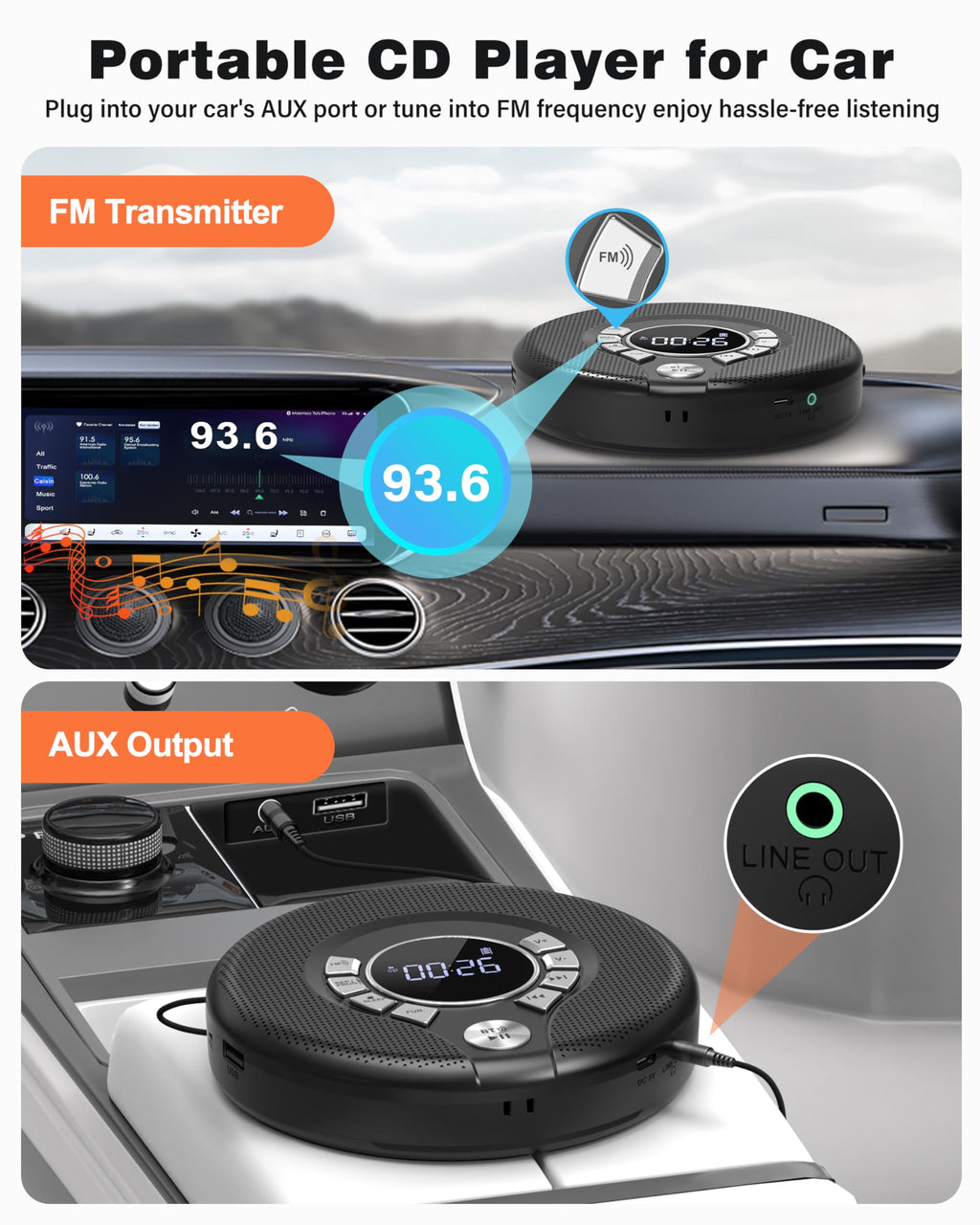 Portable Bluetooth CD Player with FM Transmitter I845557