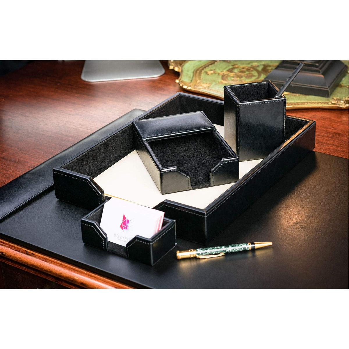 Black Bonded Leather 5-Piece Desk Set T116274