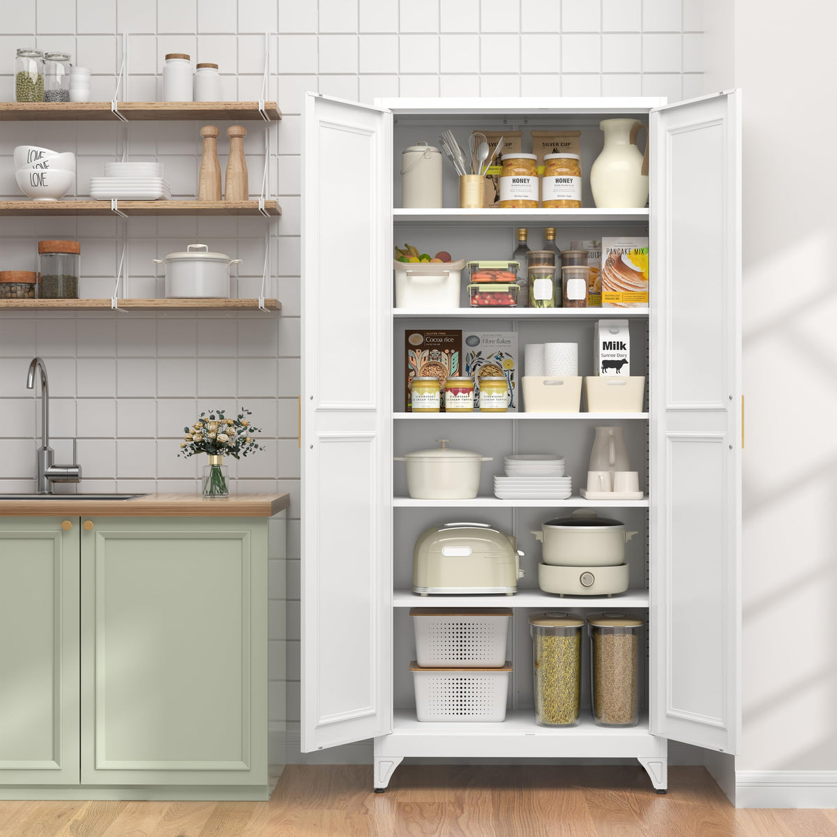 75" Metal Kitchen Pantry Cabinet with Doors L248