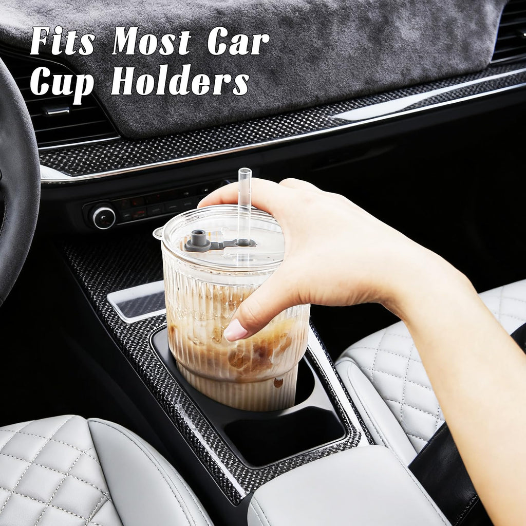 20oz Ribbed Glass Tumbler Set with Lids and Straws, 2 Pack U6176