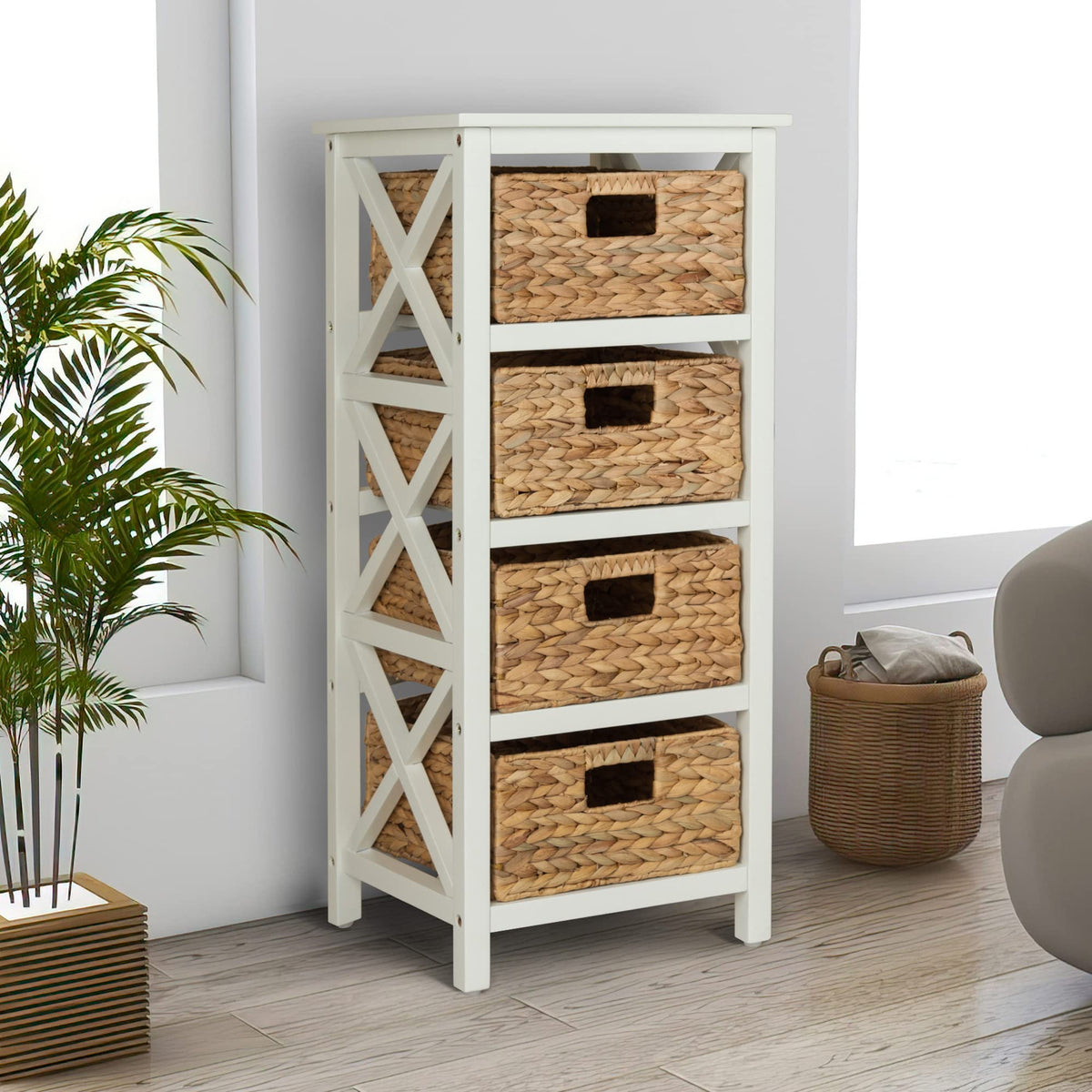 4 Tier X-Side Storage Cabinet White C487