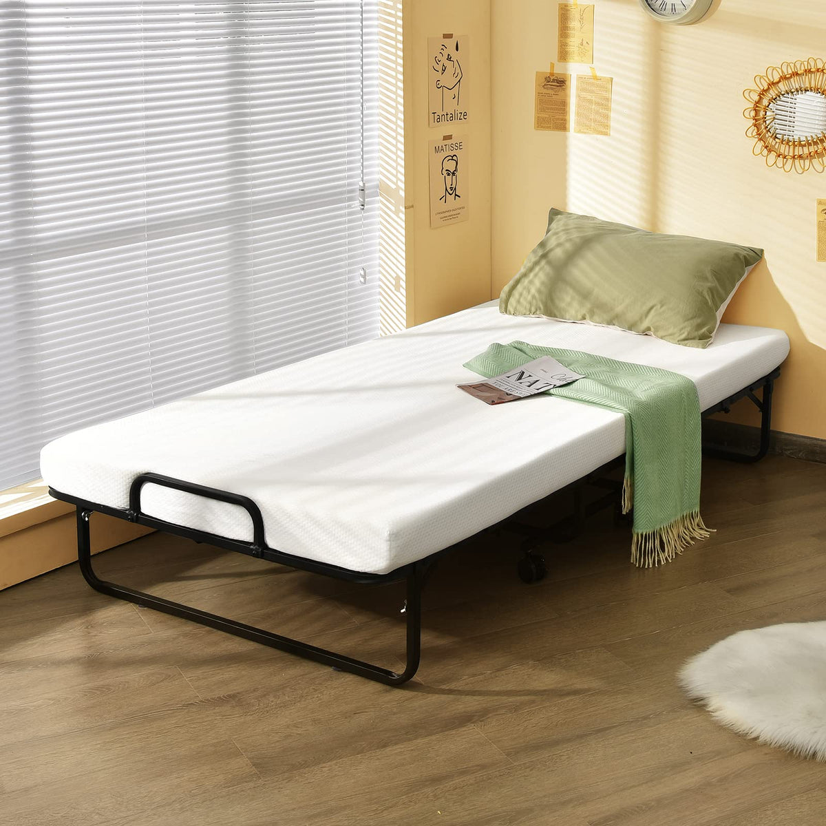 Folding Bed with Mattress Twin Size Metal Frame Memory Foam Y179