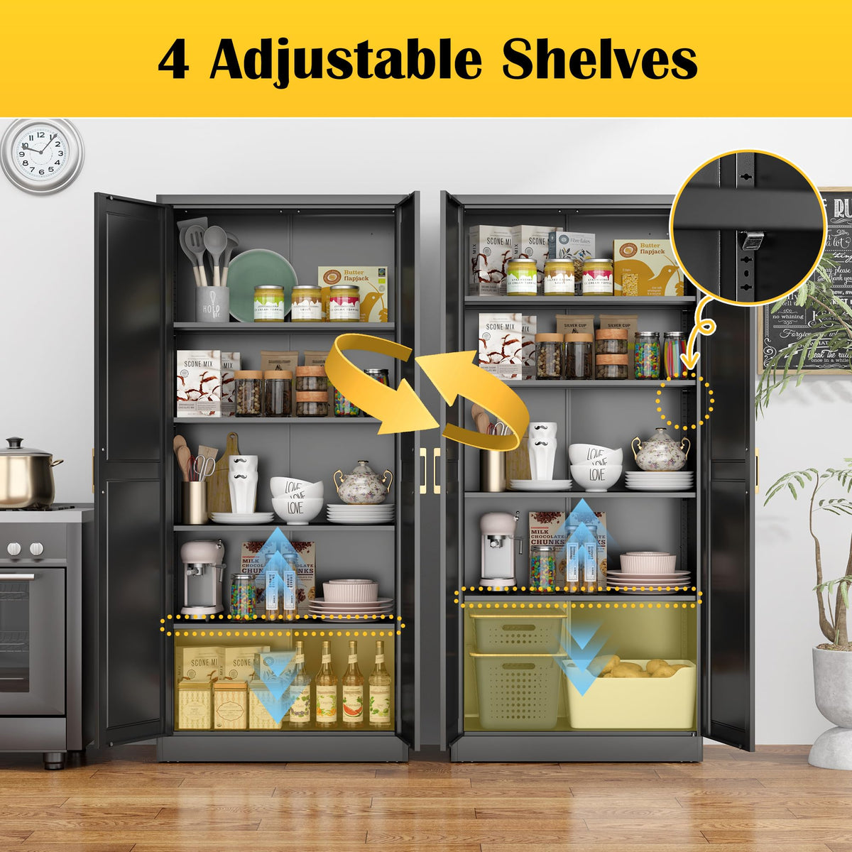 71" Metal Pantry Storage Cabinet with Doors & 4 Adjustable Shelves C29590