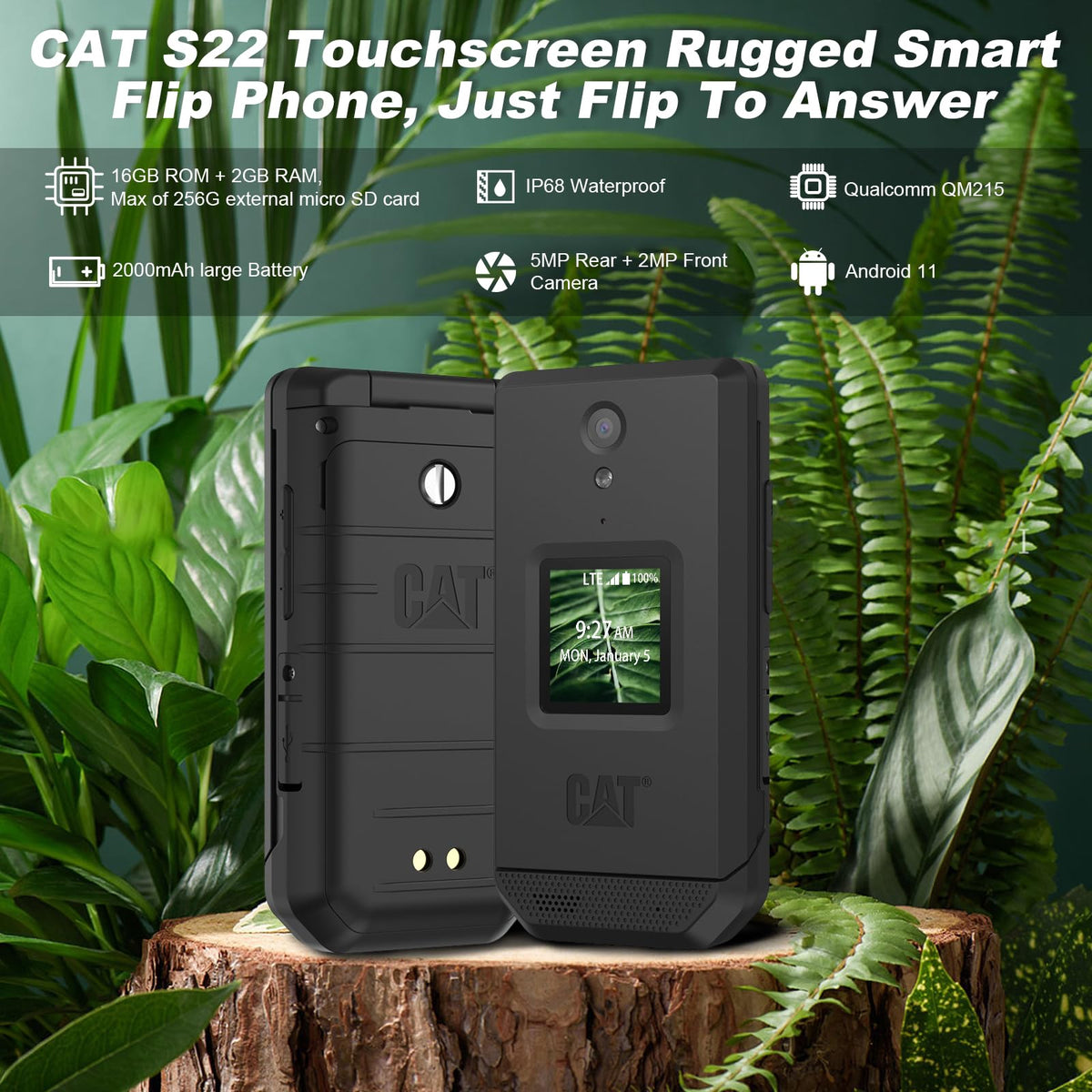 16GB 2.8" Touchscreen Rugged Android 11 IP68 Water Resistant 4G LTE Smart Flip Phone X296098