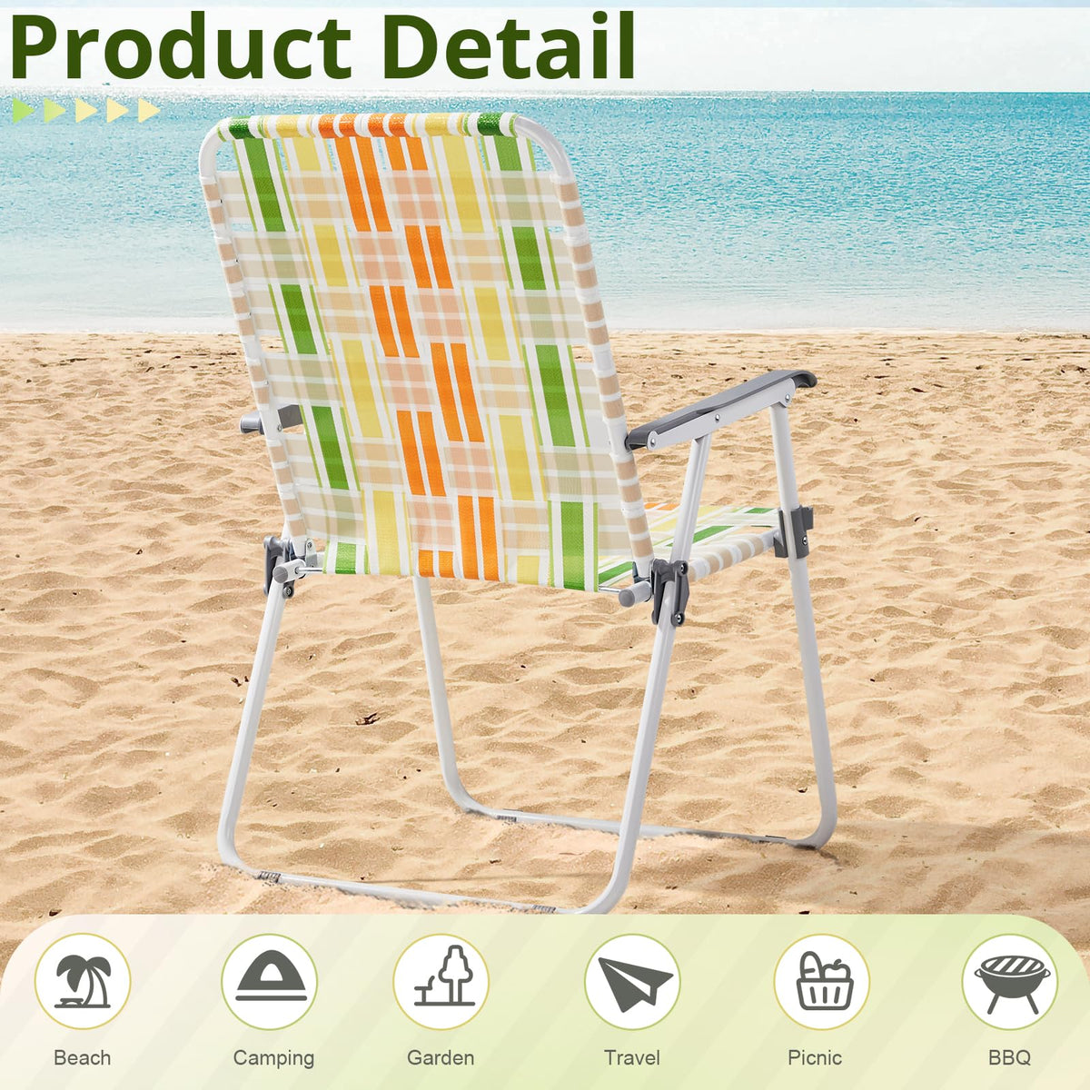 Set of 2 Yellow & Green Folding Patio Chairs Y770