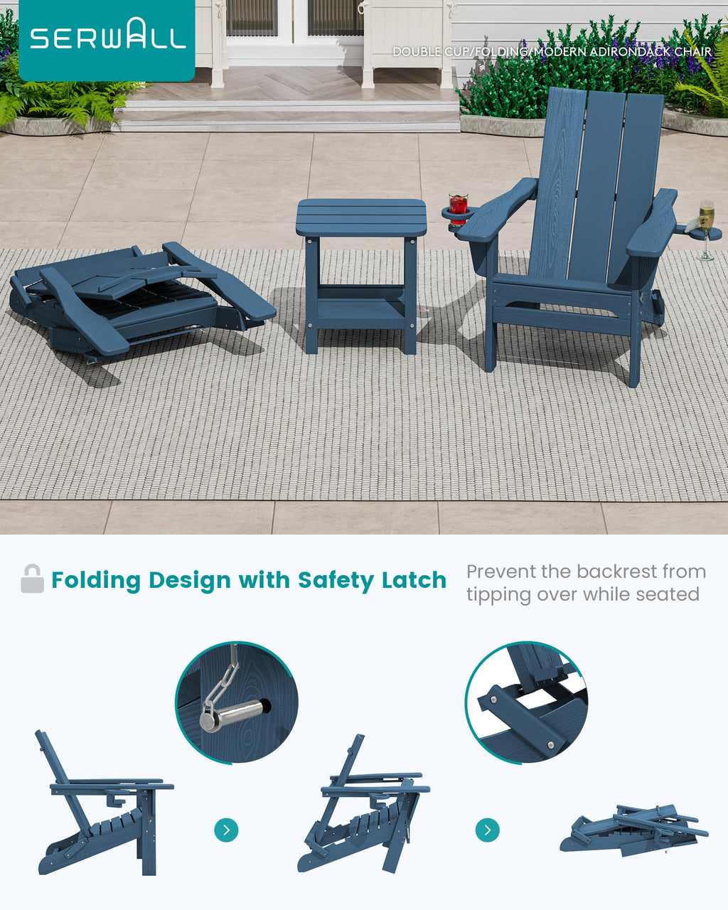 Blue Folding Adirondack Chairs Set of 6 J271