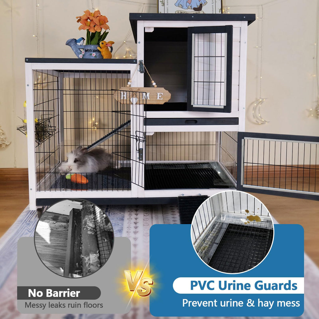 2-Story Indoor Outdoor Rabbit Hutch with Dual Trays P36768