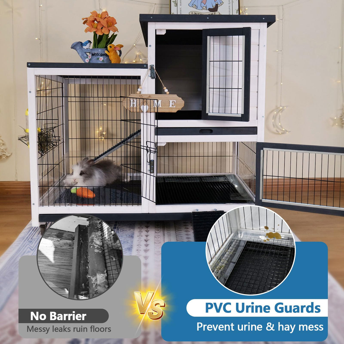 2-Story Indoor Outdoor Rabbit Hutch with Dual Trays P36768