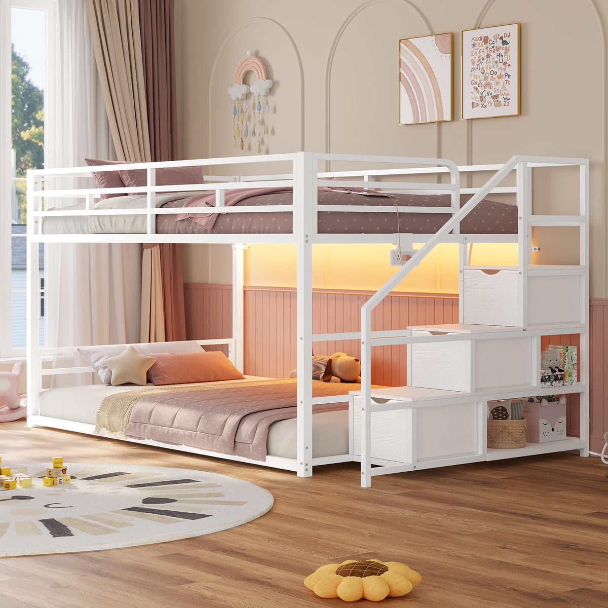 Low Bunk Bed Twin Over Twin with Storage Stairs C11576