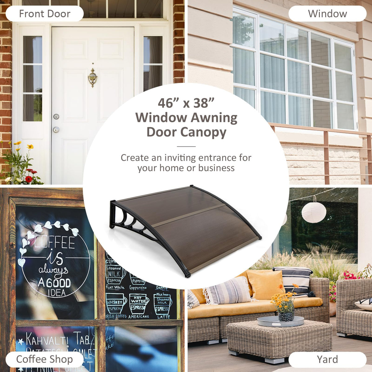 46”x38” UPF 50+ Polycarbonate Window Door Awning R79678