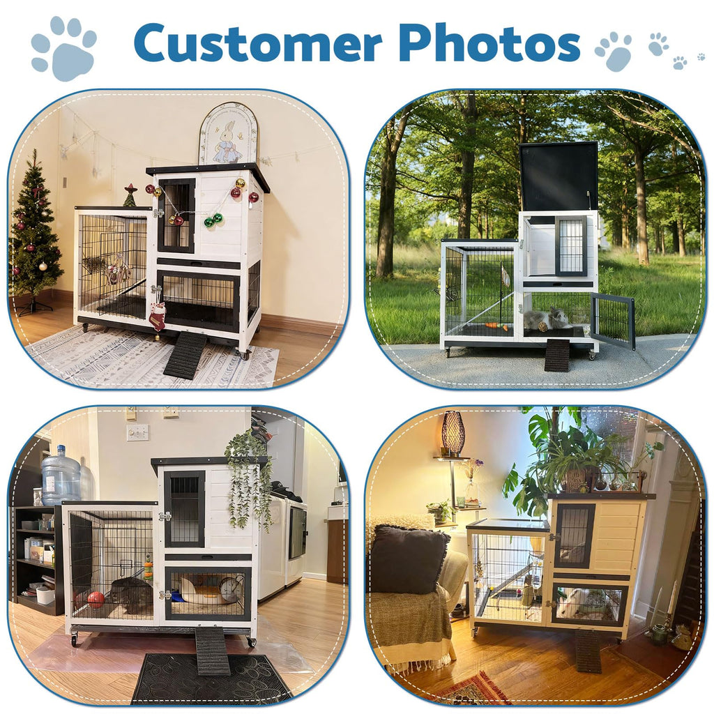 2-Story Indoor Outdoor Rabbit Hutch with Dual Trays P36768