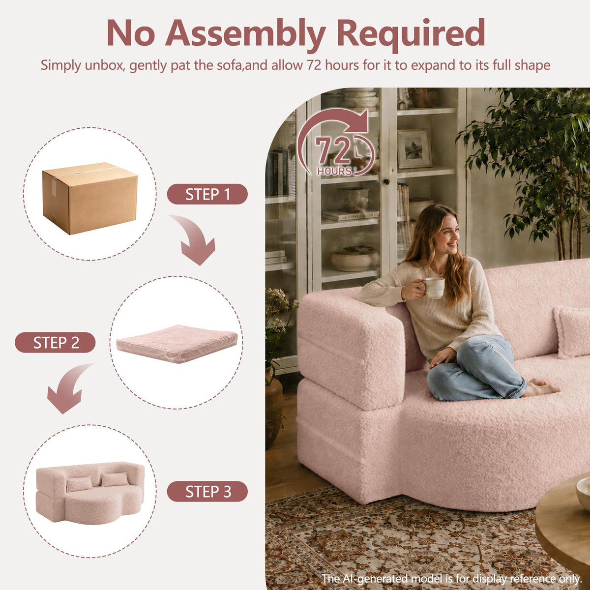 78" Pink Sherpa Futon Sofa Bed U8611