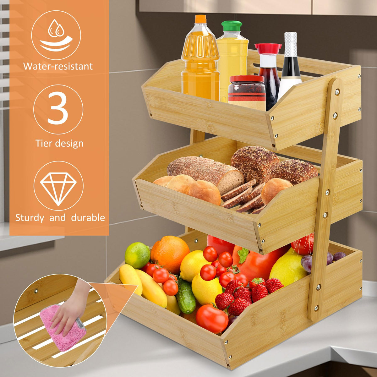 3 Tier Bamboo Fruit Basket T1455