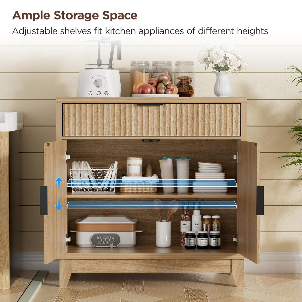 32" Fluted Oak Sideboard Buffet Cabinet with Storage B41598